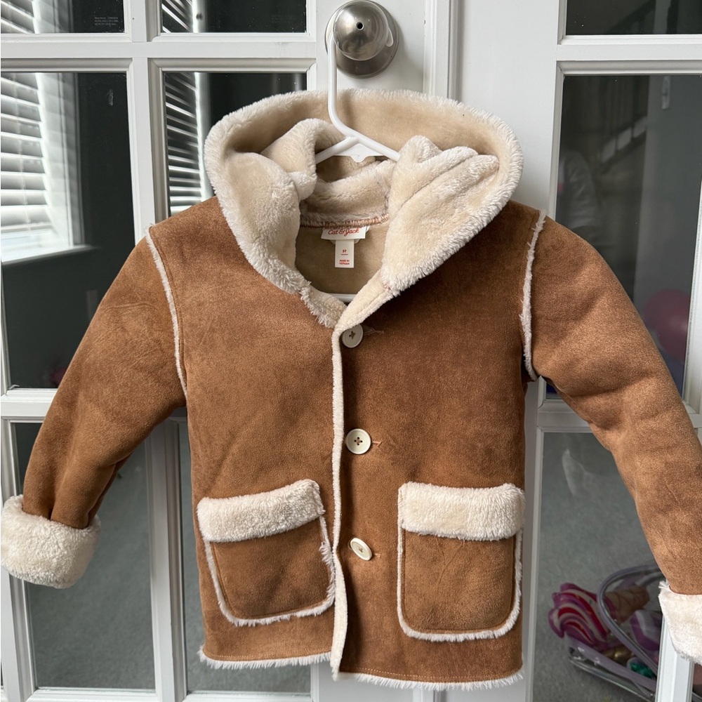 Cat & Jack Brown Faux-Shearling Hooded Puffer Coat